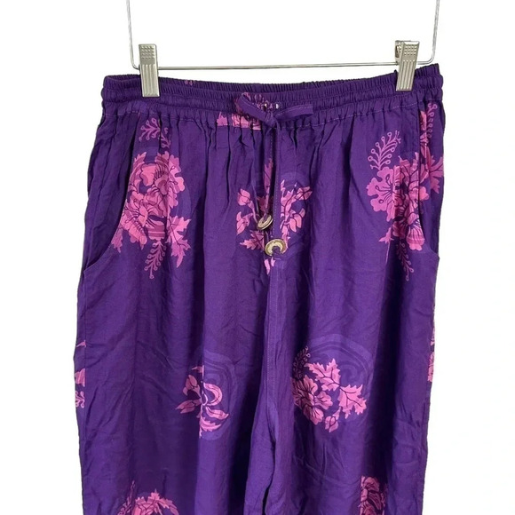 Ok Mike OS purple‎ & pink floral bohemian pull on pants with pockets - Picture 6 of 6